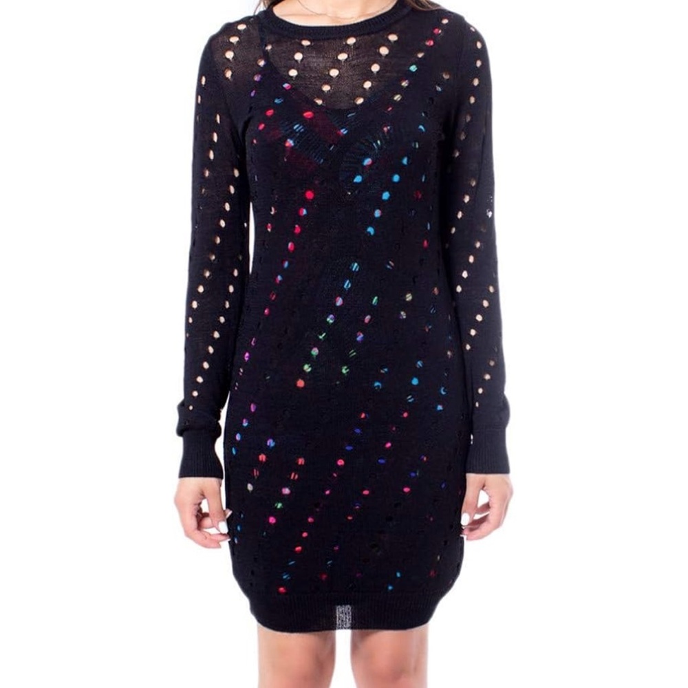 Black Knit Dress with Colorful Slip